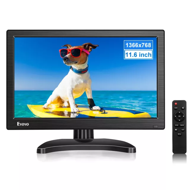 Eyoyo 12" Monitor HDMI VGA BNC AV Inputs 1366x768 w/ Remote Control & Speakers