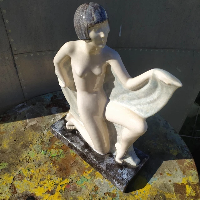 Genevieve GRANGER  Marcel GUILLARD céramique craquelée ART DECO danseuse drapée 