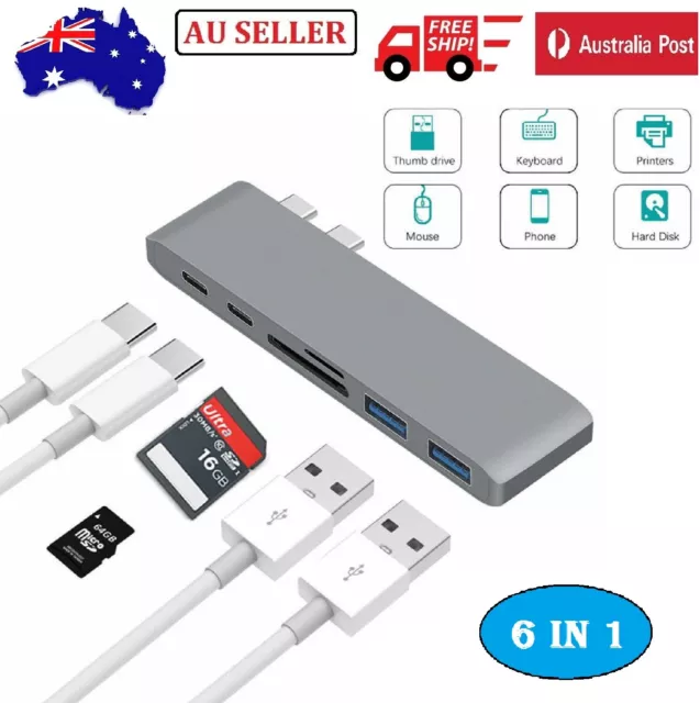 6 in1 Ports USB C Type Multiport HD Output 4K USB 3.0 HUB Adapter For PC Laptop