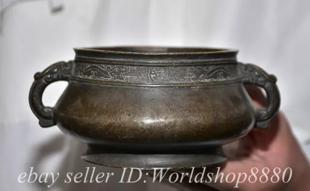 6.4" Xuande Marked Old Chinese Bronze Dynasty Beast Ear incense burner Censer