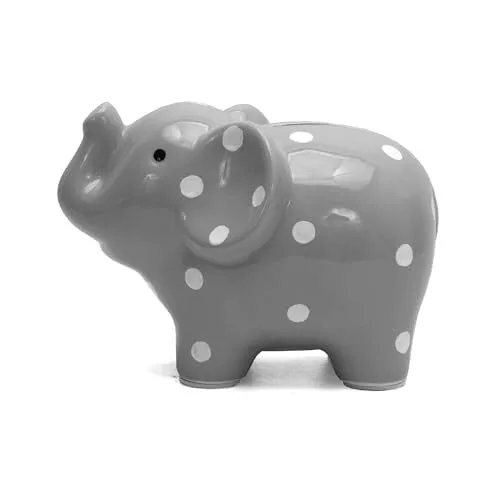 Child to Cherish Ceramic Polka Dot Elephant Piggy Bank, Grey 3