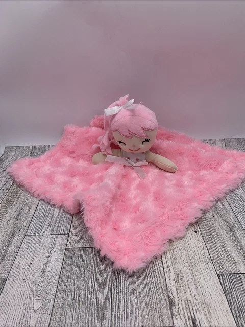 Baby Ganz Lovey Doll Pink Hair Swirls Plush Satiny White Bow Polka Dots 14 Inch