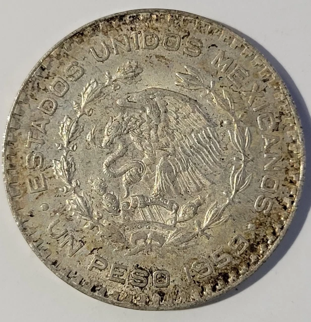 Mexico 1 Peso 1959, Coin, Km# 459, Silver, National Arms, Eagle, Inv#D867