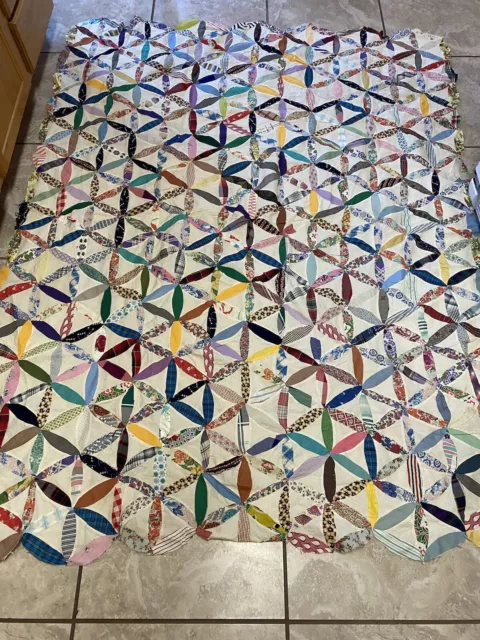 VTG Patchwork Quilt TOP 65 "X 84" Hand Pieced Quilted Unfinished No Backing See