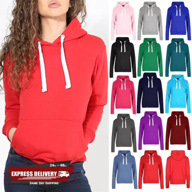 Ladies Womens Fleece Hoodies Long Sleeve Knit Side Pockets Jumper Top Sweatshirt