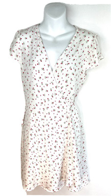 Brandy Melville Womens Wrap Dress White Floral Cap Sleeve Ruffle Pullover XS