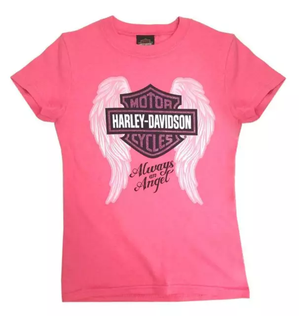 1530764 T-shirt manica corta rosa stampa glitter Harley Davidson bambina cotone