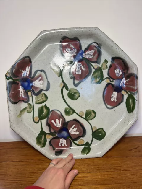 CHARLEY FARRERO Hand painted Art Pottery Serving Platter Huge Vintage Stamped