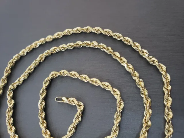 Real 10k Gold Rope chain 3mm 4mm Necklace 10KT yellow Gold 16-30" Diamond Cut