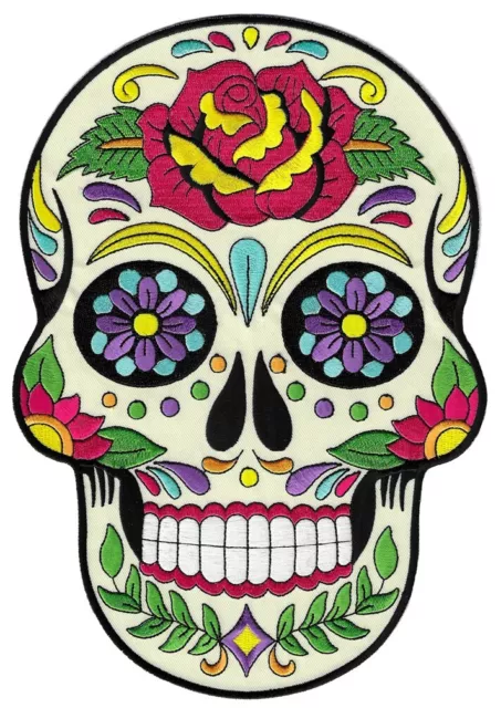 LARGE SUGAR SKULL PATCH iron-on embroidered DIA DE LOS MUERTOS CALAVERA DAY DEAD