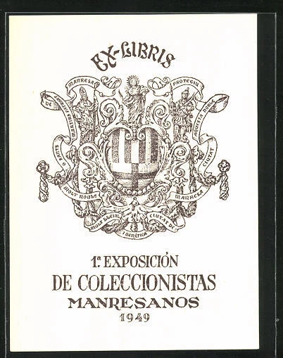 Exlibris von Joan Vilanova für 1. Exposicion De Coleccionistas Manresanos 1949,