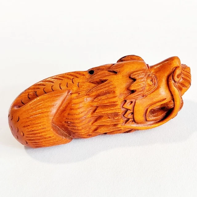 Q4528 -  2" Hand Carved Boxwood Netsuke: Dragon Fish