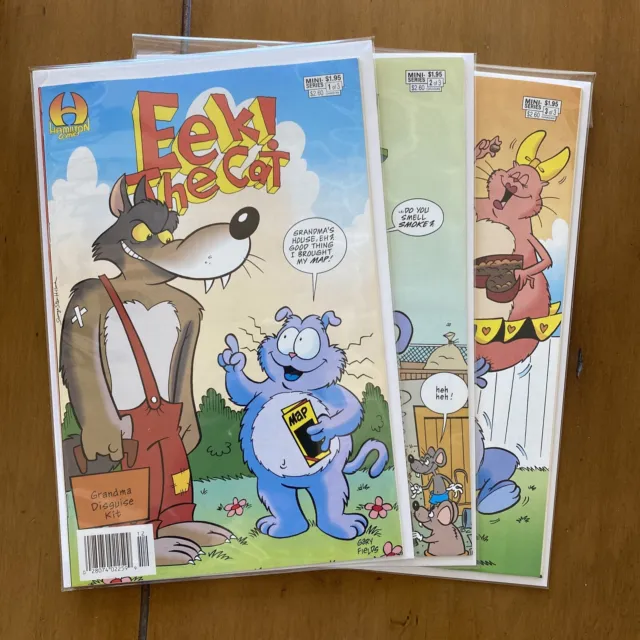 Eek The Cat 1-3, Complete Set, HTF newsstand. Low print Hamilton Comics 1994 NM!