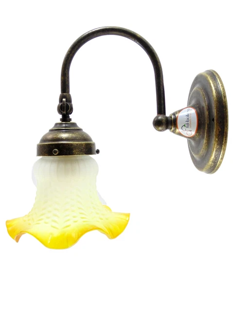 Applique ottone brunito,lampada illuminazione da parete,paralume in vetro ac7