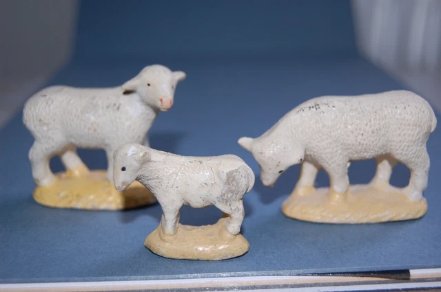 Ancienne Figurine De Noël - Mouton Et Agneaux Pour Crèche (état D'occasion)