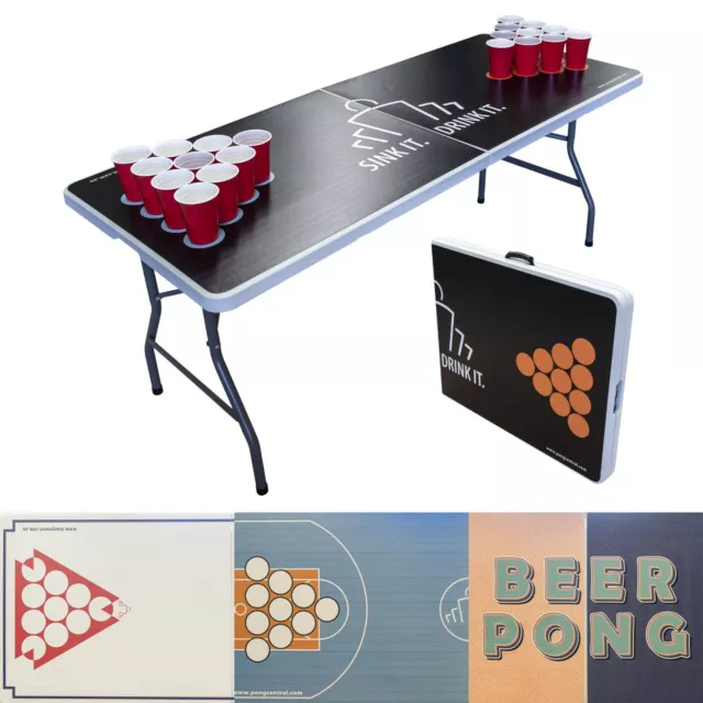 FOLDING TRESTLE TABLE BEER PONG - 1.8m 6 Foot | Drinking Game – Assorted Designs
