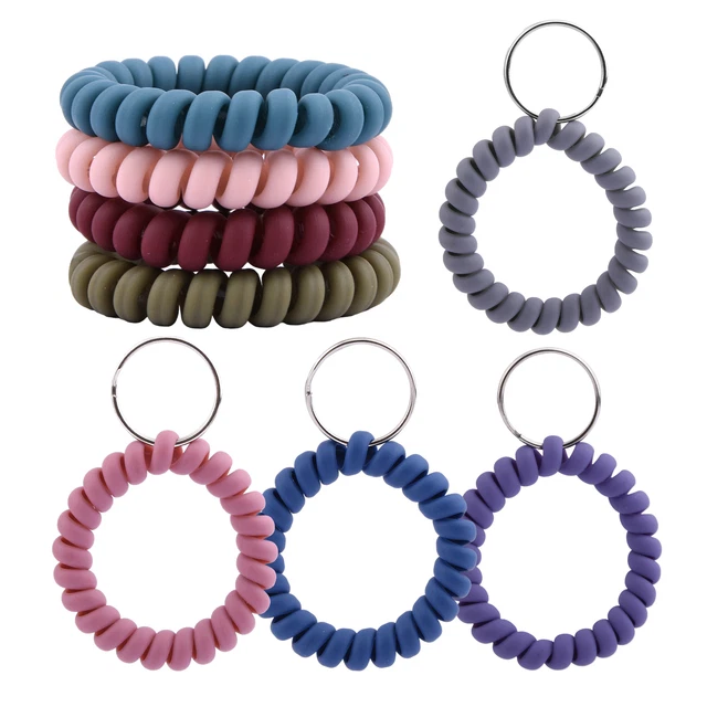 8pcs Reusable For ID Badge Hair Tie Spiral Wrist Coil KeyChain Flexible Spring
