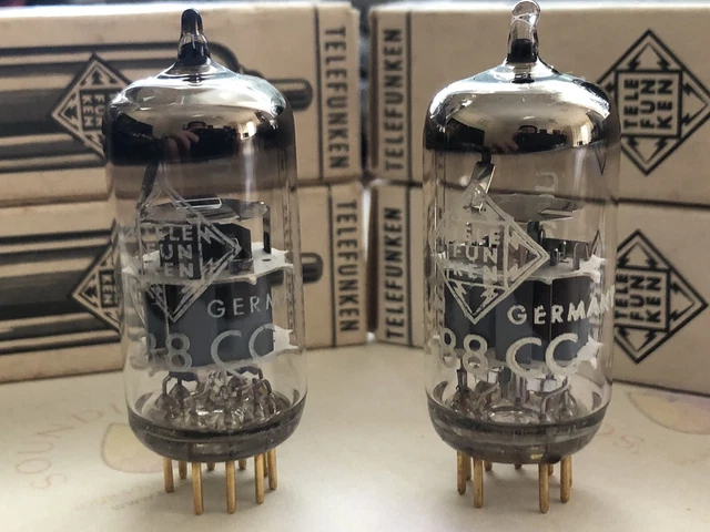 Telefunken E88CC 6922 Preamp Tubes Matched Pair Diamond bottom - Ulm 1965 - NOS Telefunken E88CC 6922 Preamp Tubes Matched Pair Diamond bottom - Ulm 1965 - NOS