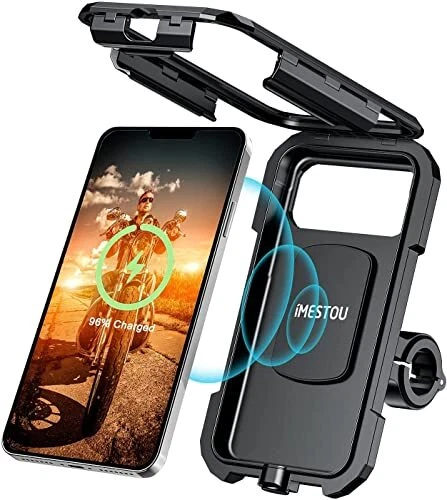 Waterproof IP67 Motorcycle Phone Mount Wireless/USB C Charger Handlebar