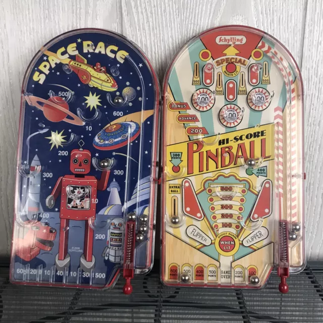 Retro Handheld Large Pinball Game Schylling Lot Of Two Robots Space Hi Score