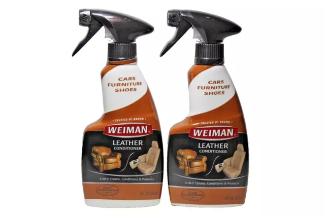 2 x WEIMAN  LEATHER CLEANER  CONDITIONER FOR CARS, FURNITURE, SHOES, BAGS 355ml