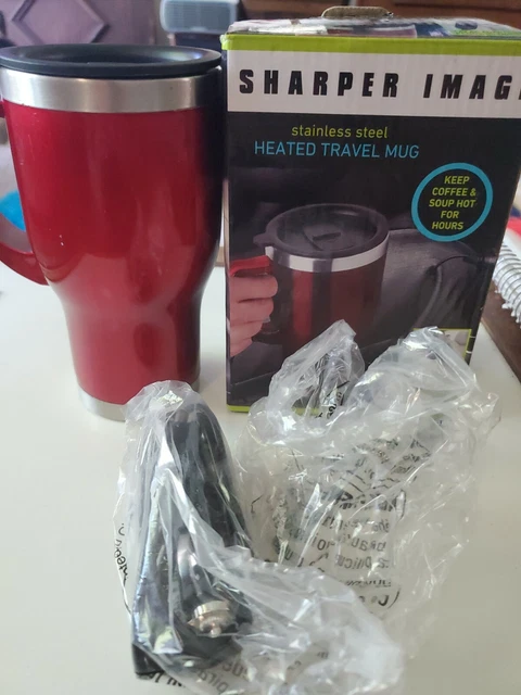 Sharper Image Stainless Steel RED Heated Travel Mug 14 OZ. W/ 12 V DC Adapter