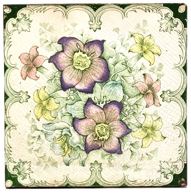 Antique Fireplace Tile Transfer Print Floral Design TR Boote Ltd C1895 AE1
