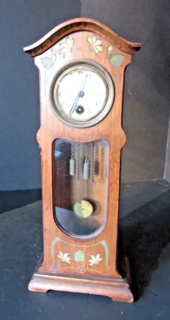 Antique Miniature longcase Hamburg American Aesthetic pd wood mantle clock 10.5"