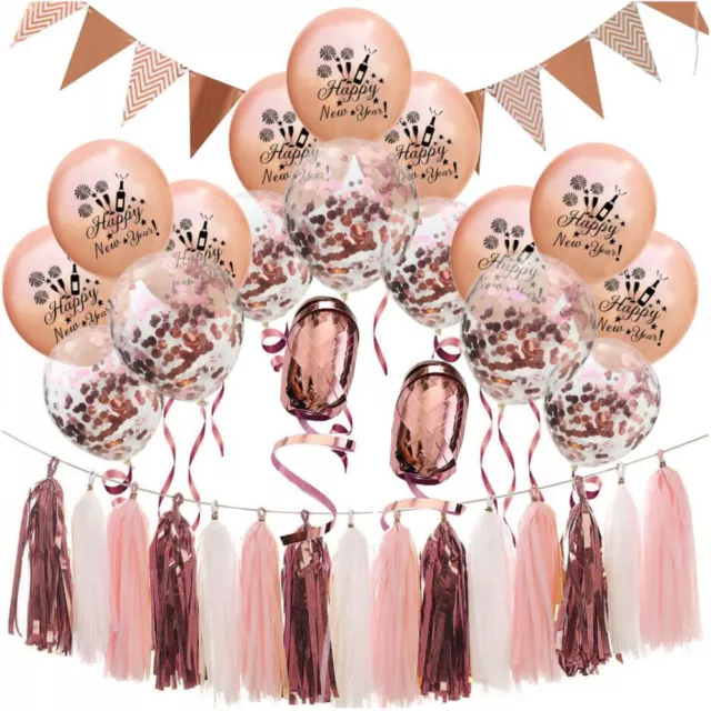 Happy New Year Silvester Neujahr Party Feier Deko Set - Girlanden Ballons Rosé