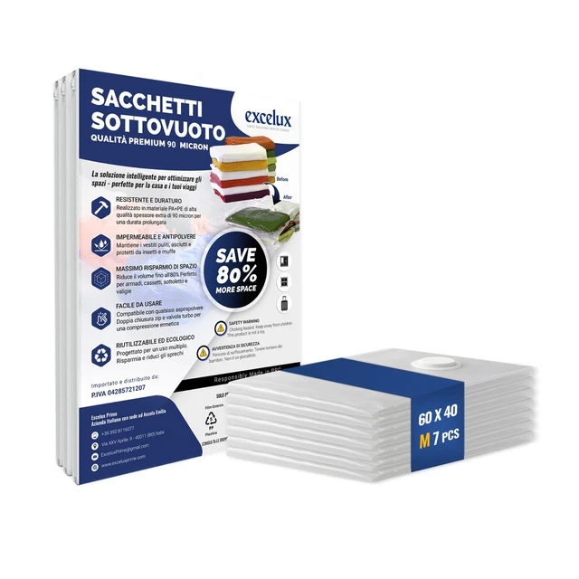 12 Sacchetti Sottovuoto Per Viaggio 60x40 Cm Con Pompa A Mano – Riutilizzabili, Risparmio 90% Spazio - 5