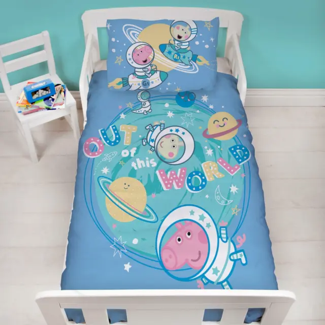 Peppa Pig Junior Cot Duvet Cover Set George Space Toddler Boys Girls Bedding