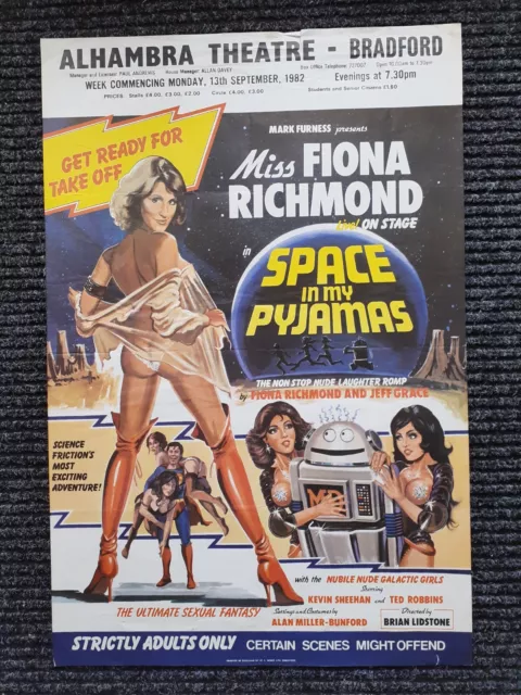 Large Vintage, Space In My Pyjamas, Fiona Richmond Theatre Poster, Bradford 1982