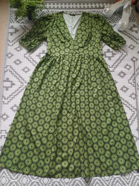 Green Tribal Print Floaty Midi Maxi Summer Dress 👗 2XL Curve 18 20 ?