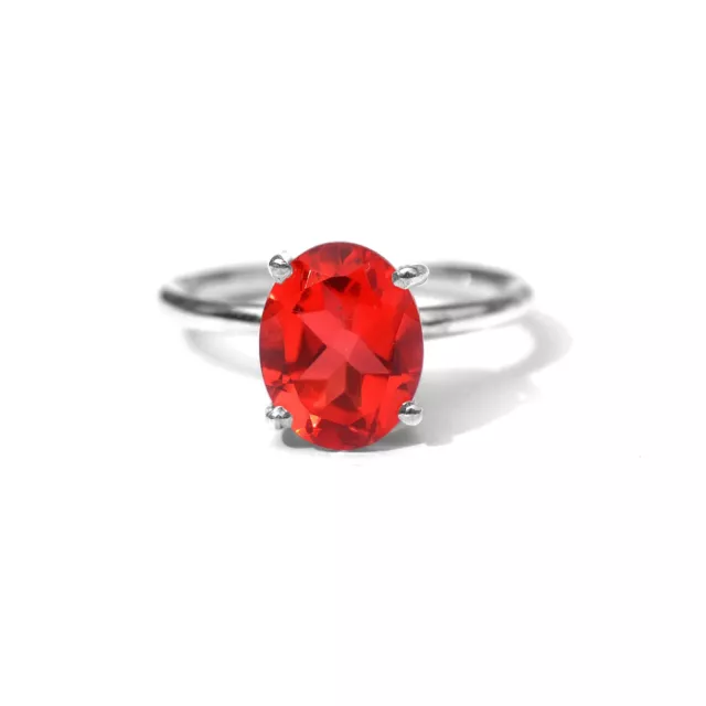 Regalo de Navidad Creado en Laboratorio Rojo Cuarzo Mujer Hecho Anillo 925 Plata