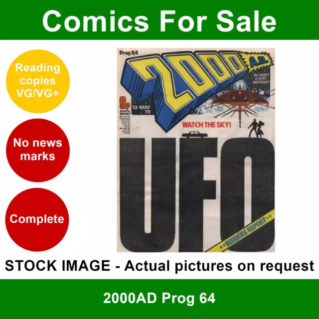 2000AD prog #64 comic - VG/VG+ - Classic UFO cover - 13 May 1978