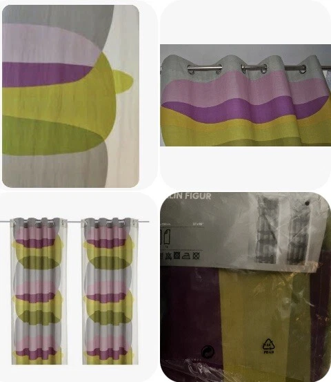 IKEA Malin Figur MOD Curtain Drape NEW 2 Panels Green Gray Violet Purple Grommet
