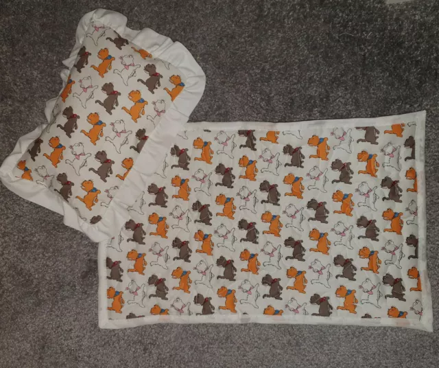 Handmade Cats Dolls cot / pram cotton quilt and pillow