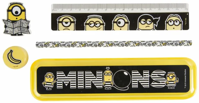 DESPICABLE ME MINION 5 Piece Stationery School Pencil Box Set MINIONS Design 2