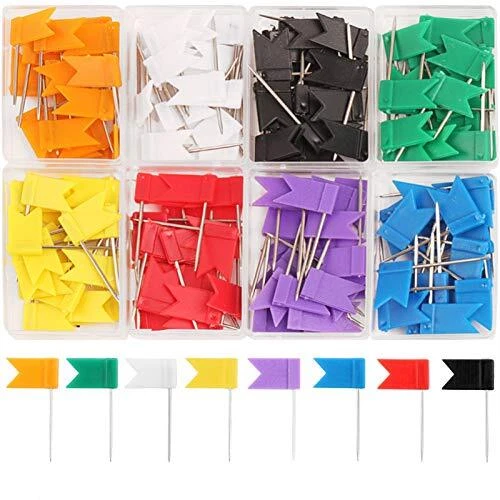 160 Pieces Flag Push Pins Flag Map Pins, 8 Boxes Flag Colorful Map Tac...