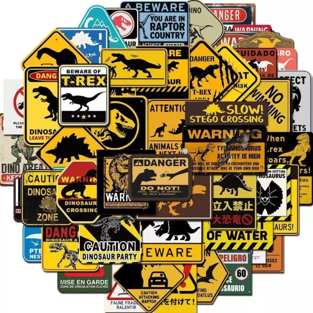 ⭐ 60 Pièce Mini Attention Dinosaure Caution Beware De T-Rex Autocollant