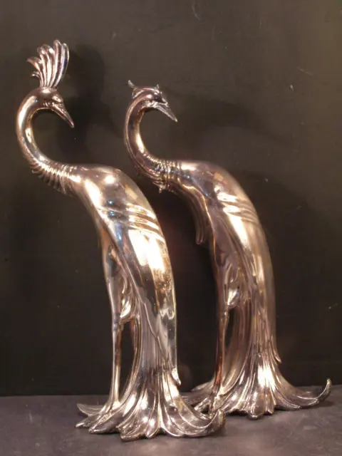 Vintage Art Deco Silver Plate Peacock Bird Statue Figure Sculpture Centerpiece