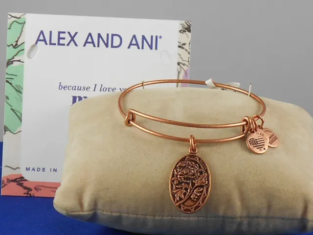 Alex and Ani Rafaelian Rose Gold PEONY BECAUSE I LOVE YOU MOM Charm Bracelet