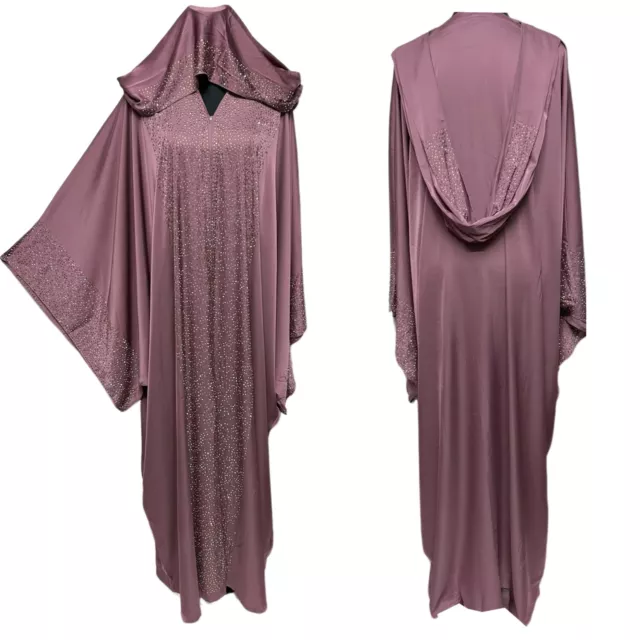 Luxus Damen Offene Vorderseite Abaya Jalabiya Langes Kleid mit Stein Works