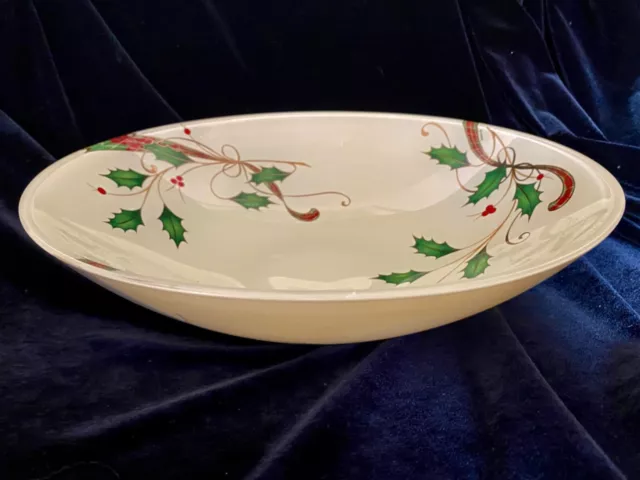 Vintage Lenox Holiday Nouveau Glass Centerpiece  Decoupage Large Bowl 13.25”X3.7