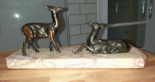 French Marble And Spelter Figure Of 2 Deer