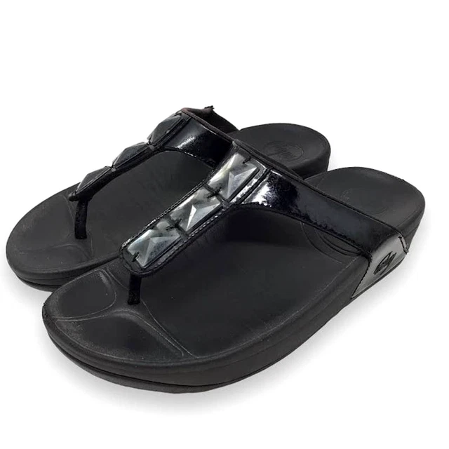 FITFLOP Womens Pietra Flip Flop Thong Sandals 6 Jewel Embellished Patent Leather