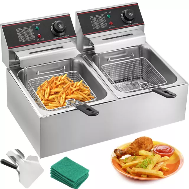 VEVOR 12L Friteuse Électrique Professionnelle Frites avec Minuteur Acier Inox