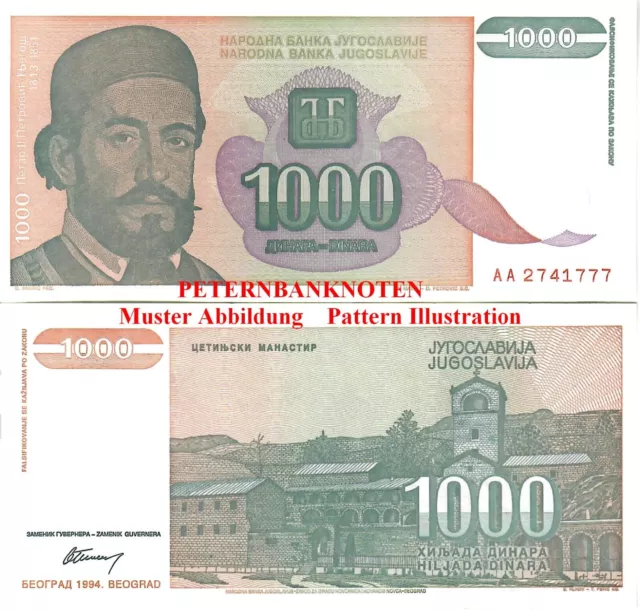 JUGOSLAWIEN / YUGOSLAVIA  1000 Dinara 1994 Unc P 140a  670# Kassenfrisch..