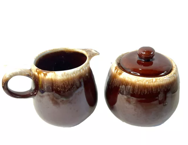 McCOY Brown Drip Glaze Creamer and Sugar Bowl w/Lid 7020 Set 1970s Excellent VTG