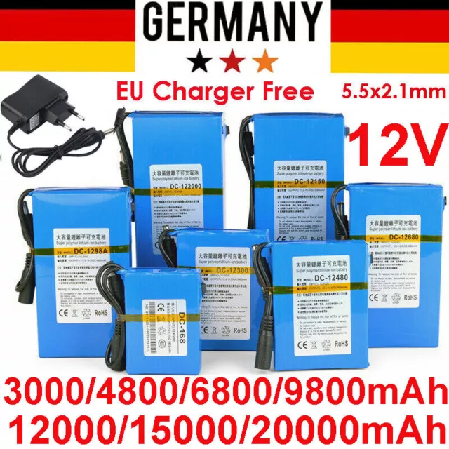 DC 12V 3000mAh ~ 20000mAh Tragbare Wiederaufladbare Lithium Ionen Batterie Akku